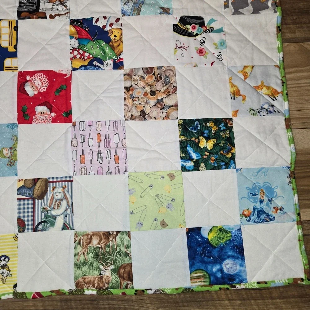 Hand Made Patchwork Reversible Blanket Kids Lap Blanket 44.5